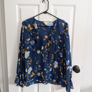 Finn & Grace Navy Floral Long Sleeve Blouse